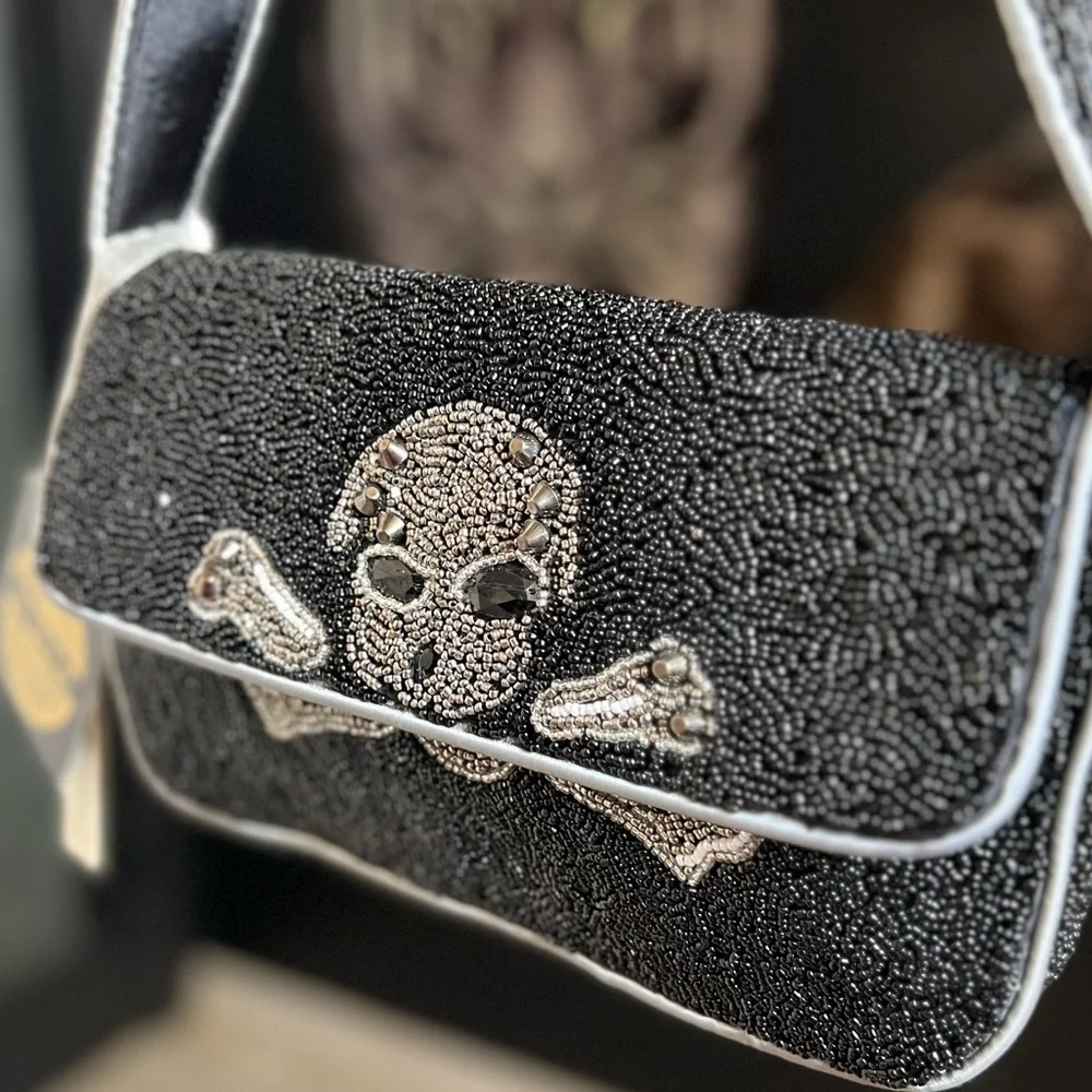 ☠️🖤MADE IN INDIA, VIRAL Skull Beaded Shoulder Bag🖤☠️NWT